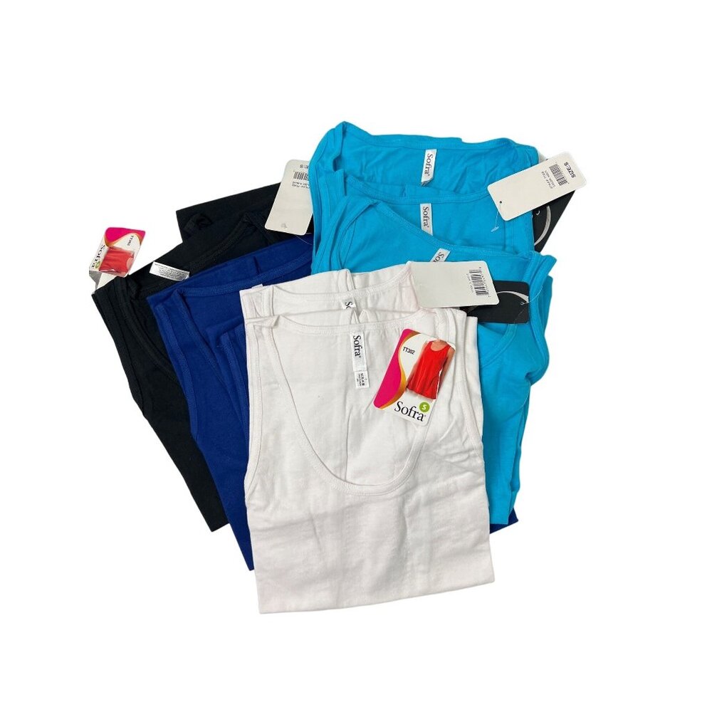 Bundle Of Nine Cotton Tanks In White Aqua Royal Blue & Black